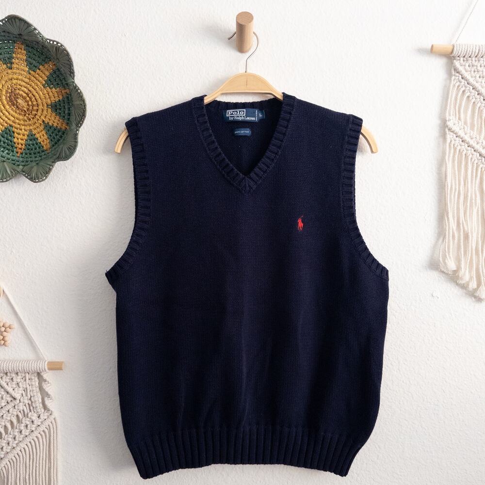 Polo Ralph Lauren Navy Pullover V-Neck Sweater Vest Size Large